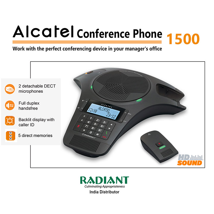 Radiant_in's tweet photo. Alcatel Conference 1500
Analogue phone with 2 detachable DECT microphones !

It's compact design easily set up and moved, makes it the perfect conference phone for meeting rooms.

Learn more: https://t.co/2pOX0vdaeC

.
#Alcatel #ConferencePhone #AlcatelConferencePhone #conference https://t.co/Ku0vjFVqBb