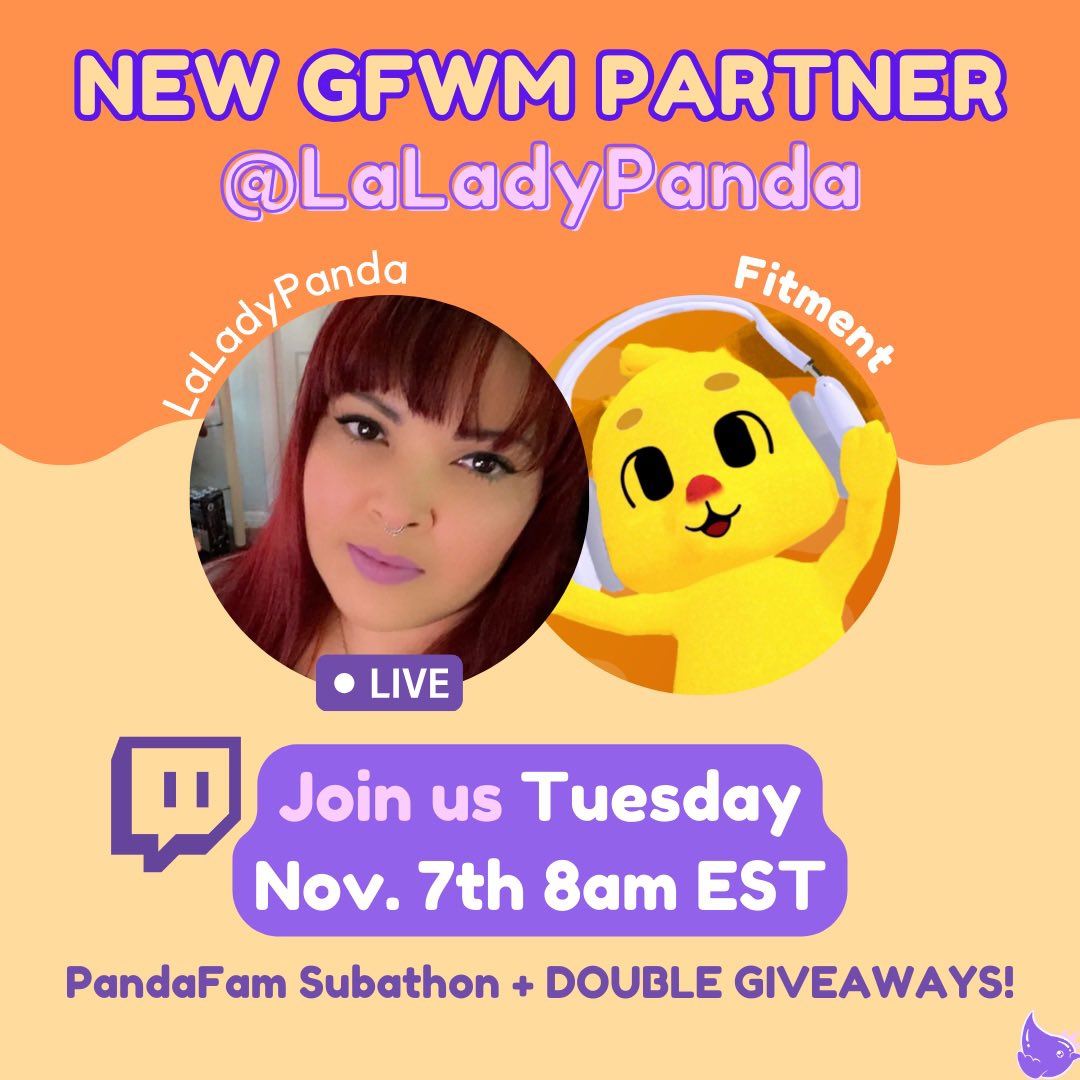playfitment's tweet photo. 🎉 Exciting News! 🎉

We're thrilled to announce that @LaLadyPanda is joining us as our NEW #GetFitWithMe (GFWM) Partner! 🐼💪

Ready to level up your fitness game? Tune in for a special stream:

📅 Tuesday, Nov. 7th
⏰ 8 AM EST
🎥 https://t.co/xSbtYpZETH

Join the #PandaFam for a Subathon packed with energy, community vibes, and DOUBLE the GIVEAWAYS! 🎁

Let's get fit and have fun with @LaLadyPanda. See you there! #FitmentxLaLadyPanda
