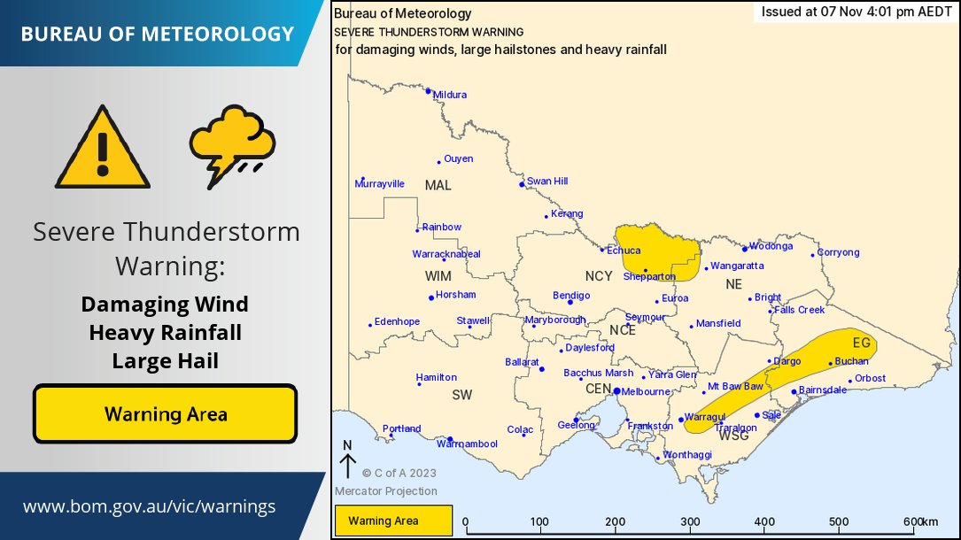 BOM_Vic's tweet image. ⚠️A Severe Thunderstorm Warning has been issued for parts of northern and eastern Victoria. Stay up to date: bom.gov.au/vic/warnings/⚠️
