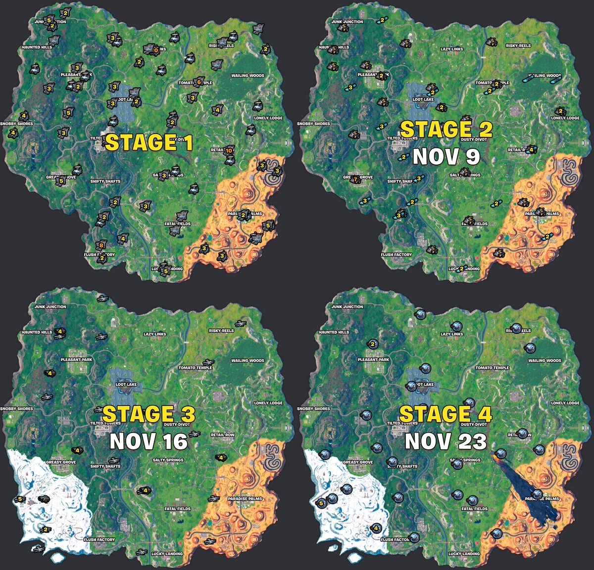 i just added all map stages to fortnite.gg