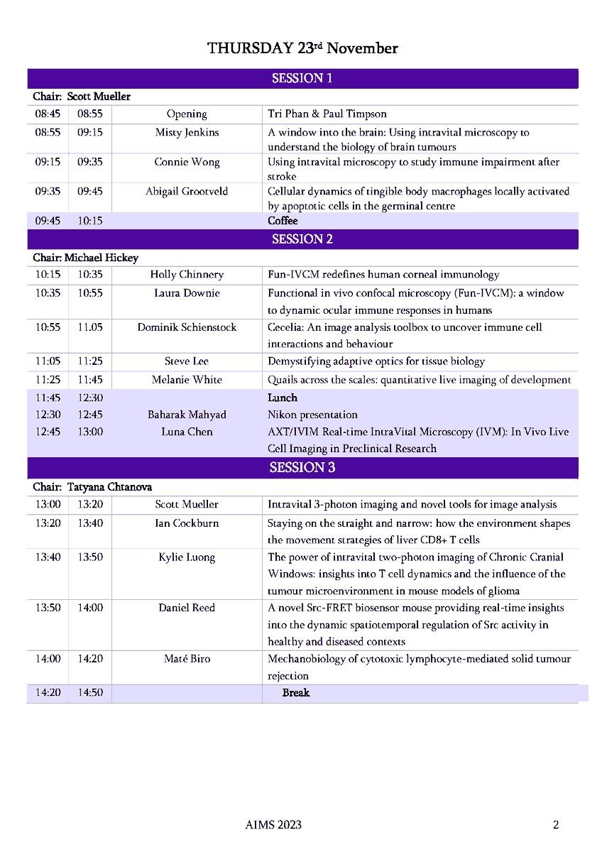 INCITeCentre's tweet photo. AIMS 2023 - Program is finalised and only less than 3 weeks to go - The excitement is building. 
Still time to register for the event. Come along and join us for the 1st Australian Intravital Symposium @GarvanInstitute #intravital #Microscopy @LightMicroAus https://t.co/v09OyJBaks