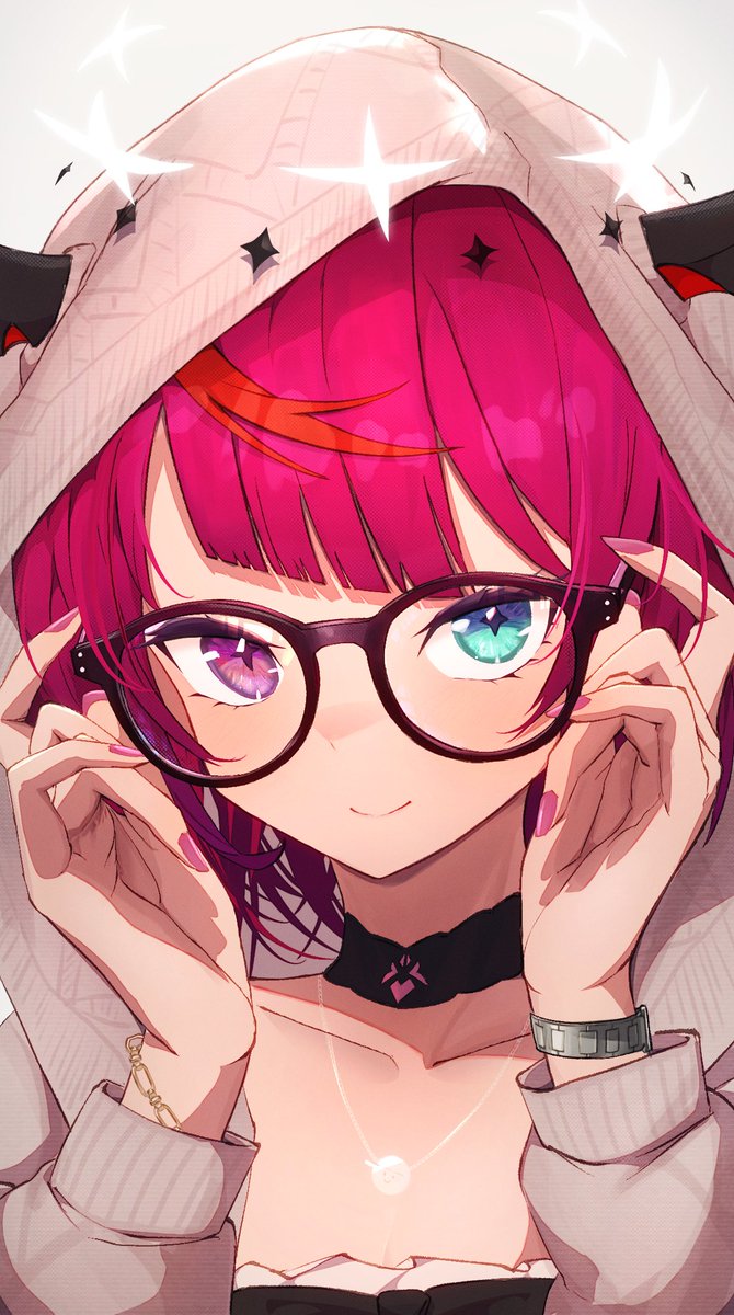 irys (hololive) 1girl glasses solo hood smile looking at viewer heterochromia  illustration images