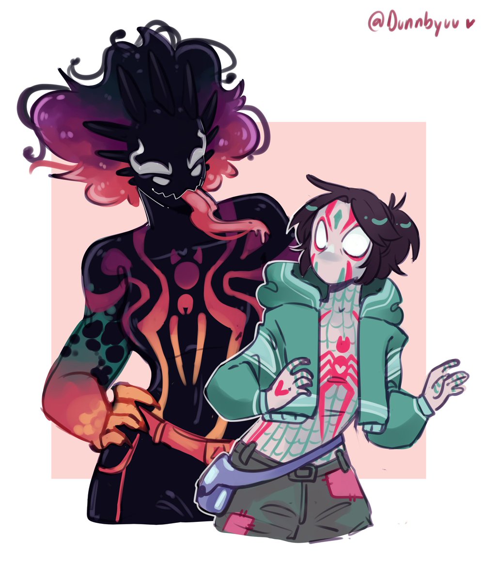 Dunn_nah's tweet photo. Holaa, hice estos pa un tistos🦔💖
Mi spidersona toda venomizada y su noviecita (spidersona de una amiga)

Felices por ahora pero luego les va a tocar sufrir😈

#SpiderVerse #ATSV #spidersona #oc #art #digitalart https://t.co/iogQpkEPV2
