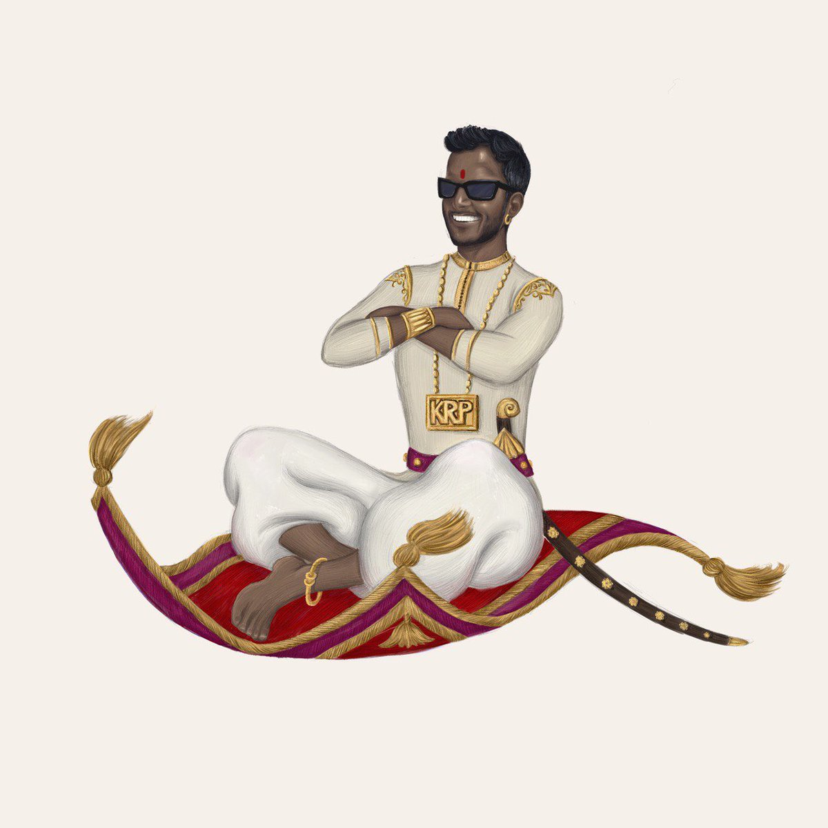 Gm Gm! 

My new pfp. Drawn by my wife <a href="/Katia_raam/">Katia Ram</a>. How do I look? An Indian x Alladin mashup look. 

“Hello jasmine! Can I look at ur flowers ?”