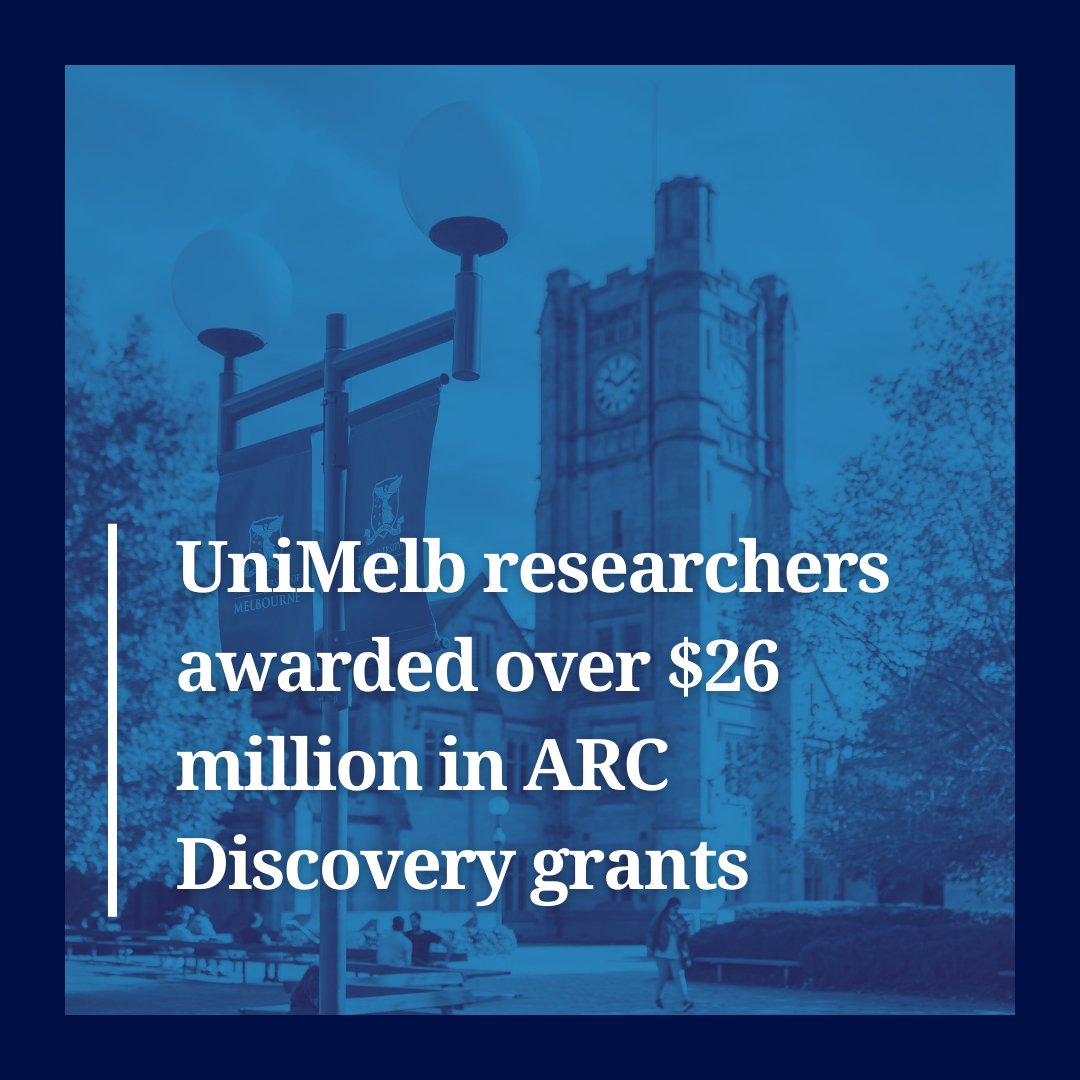 We're proud to announce #UniMeb researchers from @UniMelbMDHS, @SciMelb, @ArtsUnimelb, @BusEcoNews, @engunimelb, and @MelbLawSchool have been awarded 47 Australian Research Council (ARC) Discovery Projects 2024 Round One grants worth over $26 million → unimelb.me/3QGa95n