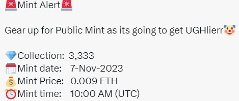 ✨Mint your Uglies with pride in our grand public mint extravaganza!✨🥳

▶️Follow @ugliesgonnahodl
▶️Join discord.gg/CURz4Y3qtp

<a href="/HeartThrobFAE/">💝HeartThrob_FAE💞</a>
<a href="/ivyphobs/">Ivy</a> 
<a href="/RimmaArt_NFT/">RimmaArt_NFT🐦‍🔥🦍</a> 
@LuciFurr2323 
<a href="/SmolMonsterLab/">smol MONSTER</a>
<a href="/onyemaechionwu1/">Feglux Electrical Nig limited</a> 
<a href="/elnaz_behfar/">Elnaz Behfar</a> 
<a href="/jey_a3ghar93/">esitrader93</a>
<a href="/SatebaJ39065/">Sateba jammeh</a>
<a href="/danyelle99622/">+Intricate!!</a>