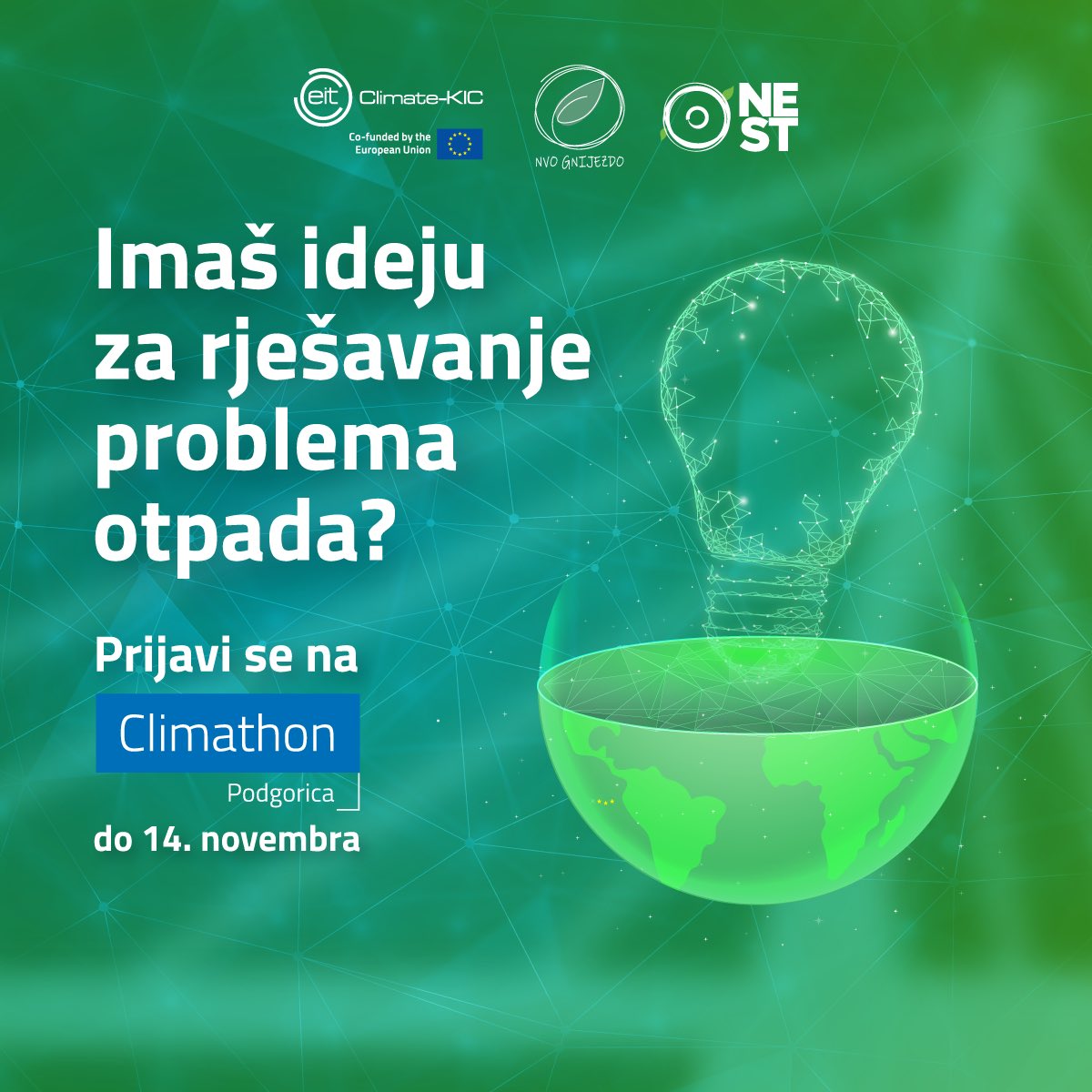 ClimathonPG's tweet photo. Sve informacije o prijavi možeš naći na linku 👉🏼  https://t.co/7zjCwat2BG a sva dodatna pitanja pošalji nam na email adresu climathon@mnest.me 💚 https://t.co/CgttcD6P9f