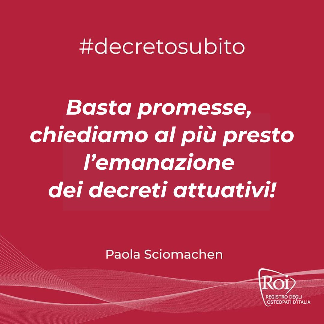 Chiediamo l’emanazione dei decreti attuativi previsti dalla Legge 3/2018 per concludere il riconoscimento della figura professionale dell’osteopata.
#decretosubito #osteopatiasubito #osteopatia #osteopata

<a href="/MatteoRichetti/">Matteo Richetti</a>
<a href="/TommasoFoti/">Tommaso Foti</a>
<a href="/MolinariRik/">Riccardo Molinari</a>
<a href="/FraSilvestriM5S/">Francesco Silvestri</a>
<a href="/Maurizio_Lupi/">Maurizio Lupi</a>