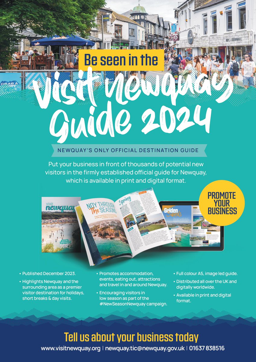 Visit Newquay (@tourism_newquay) on Twitter photo Would you like to have your business featured in the official destination guide for Newquay? π€©
Give us a call on 01637 838516 or email newquay.tic@newquay.gov.uk to find out more information.
#VisitNqy #VisitNewquay #Newquay #Cornwall Would you like to have your business featured in the official destination guide for Newquay? π€©
Give us a call on 01637 838516 or email newquay.tic@newquay.gov.uk to find out more information.
#VisitNqy #VisitNewquay #Newquay #Cornwall