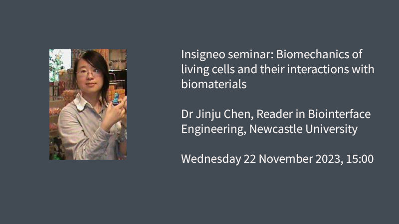 Our second #InsigneoSeminar this month is from Dr Jinju Chen, Reader in Biointerface Engineering at Newcastle University on the 'Biomechanics of living cells and their interactions with biomaterials' on 22/11/23

sheffield.ac.uk/insigneo/overv… #Biomechanics #Biomaterials <a href="/SheffMechEng/">Sheffield Mech Eng</a>