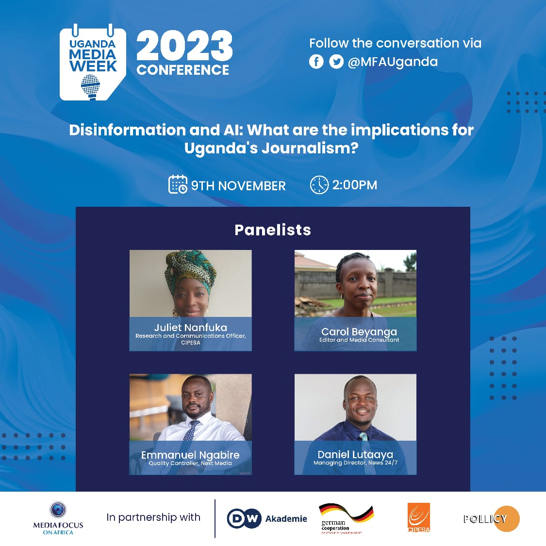 📷🤖 Prepare for an eye-opening exploration! The impact of disinformation and AI on Uganda's journalism landscape.@Akeda3,@DanielLutaaya,@ChewingStones and others will be steering an insightful dive into the world of #artificialintelligencetechnology