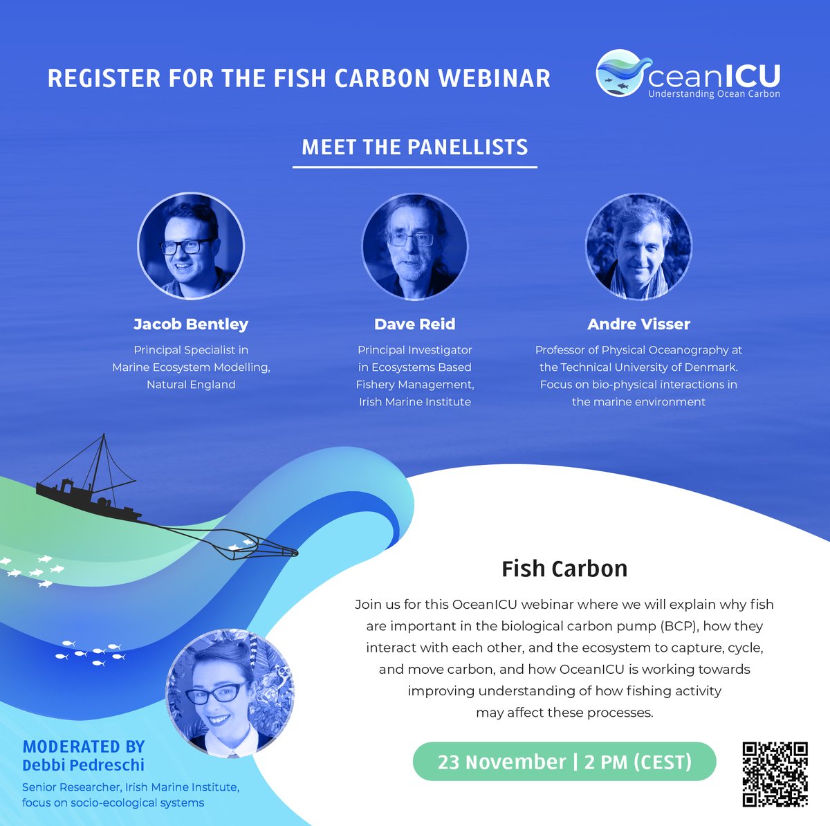 <a href="/Oceanicu_carbon/">OceanICU Project</a> is pleased to announce a stellar line-up of experts for an informative discussion on all things #Fish #Carbon. Tune in &amp; learn with @DebbiPedreschi <a href="/JacobWBentley/">Jacob Bentley</a> Dave &amp; Andre. 

Registration: ocean-icu.eu/resources/ocea…

#ClimateCrisis #fishing #ocean