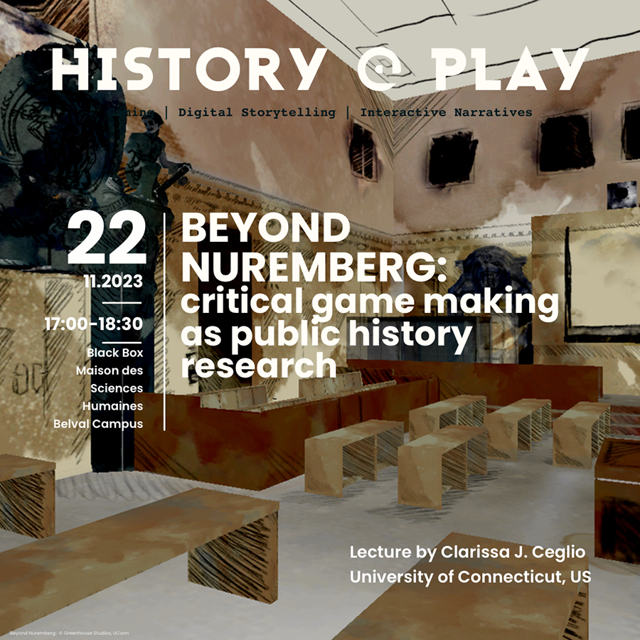 Mark your calendar for our next History@Play lecture: 👉Beyond Nuremberg: Critical Game Making as Public History Research 👉 by Clarissa J. Ceglio 🗓️22.11.23 📍 Online and on-site ➡️ c2dh.uni.lu/events/beyond-… #digitalhistory #historygames #publichistory