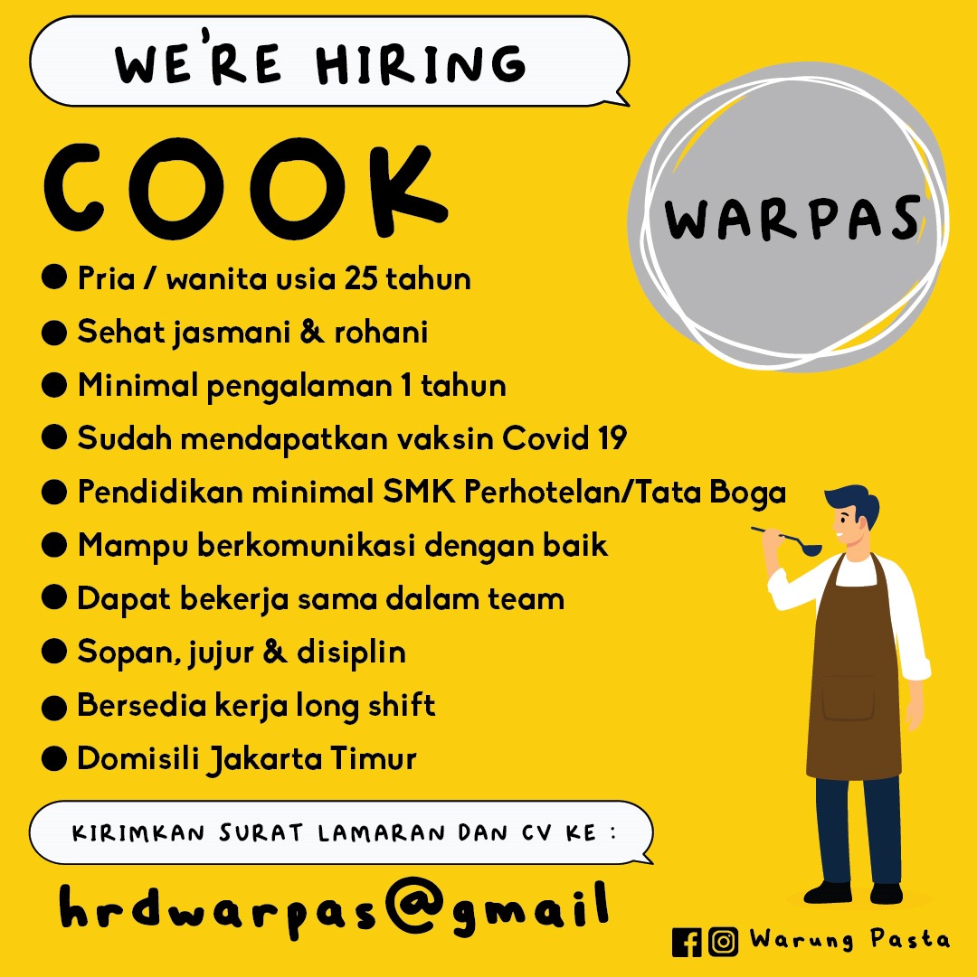 Buat teman baik yg lagi cari kerja ,cuss gabung barsama tim WARPAS yuk !!

Cek untuk persyaratan nya yah di sini 👇
#Warpas#LokerJakarta#carikerja