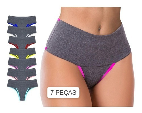 Kit 7 Calcinha Modeladora Cós Alto – Compressão para Barriga Cintura Alta, Sem Costura, Forro 100% Algodão, Atacado -VIÉRE