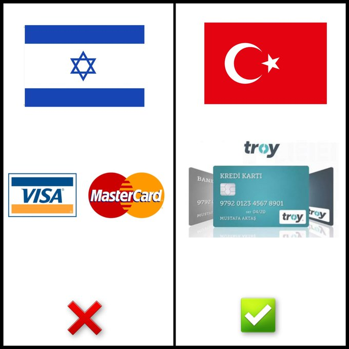 Müslümanların kanını emen, parasını çalan bu küresel çeteye DUR demenin tam zamanı.

MasterCard ve Visa kartları iptal ediyoruz #TroyKartaGeçiyoruz   

#BoykotaDevam