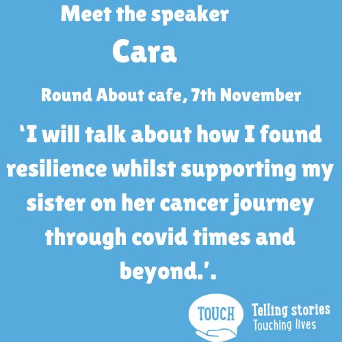 *Meet the speaker* The lovely Cara - who previously shared her story last year - will be speaking again at Round About tonight. She'll talk about how she found resilience whilst supporting her sister on her cancer journey. Still tickets left: buff.ly/3Q8llYe