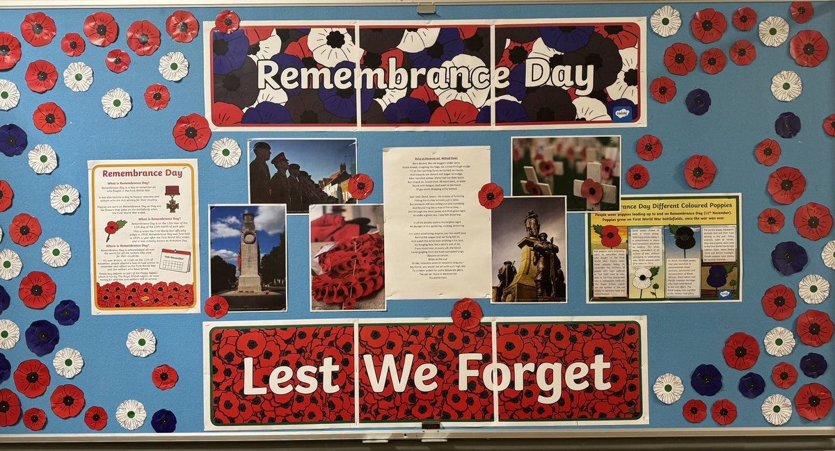 A working wall in our Fernbrook College from yesterday. Each of our College’s considering Remembrance this week.