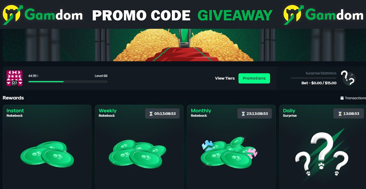 GamdomCode's tweet photo. We bring you the Gamdom promo code "GIVEAWAY". Sign up on Gamdom with free welcome bonus. Here is how to use the code:

1. Create your account via this affiliate code link https://t.co/MlX11txzwP
2. Fill your username and password 
3. Click on “Rewards” to see your rakeback bonus https://t.co/KyCNjtiLlE