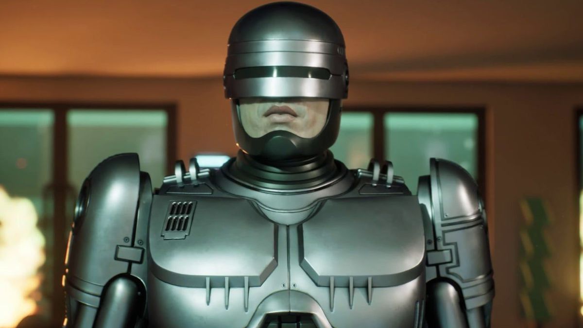 IGN's tweet image. Return to Detroit and prepare to protect the city as a powerful cyborg police officer in RoboCop: Rogue City. Check out the trailer: bit.ly/3Qoqcnj