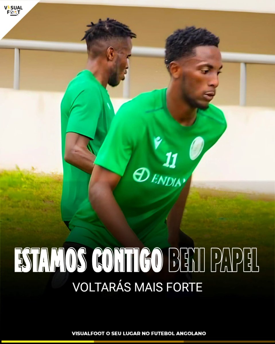 foot_visual's tweet photo. FORÇA BENI PAPEL

Depois da recuperação de uma ruptura muscular a tempo do primeiro jogo do Girabola, na segunda jornada, o atleta saltou do banco no segundo tempo, fez um golo, e abandonou o jogo sendo que voltou a sentir as dores. 

Papel que está emprestado ao Sagrada Esperança pelo Santa Rita, até ao momento soma cerca de 60 minutos divididos em 2 jogos, e já soma dois golos na conta pessoal. 

A Visualfoot deseja força ao atleta e que volte bem mais forte. 

 Visualfoot o seu lugar no futebol angolano
