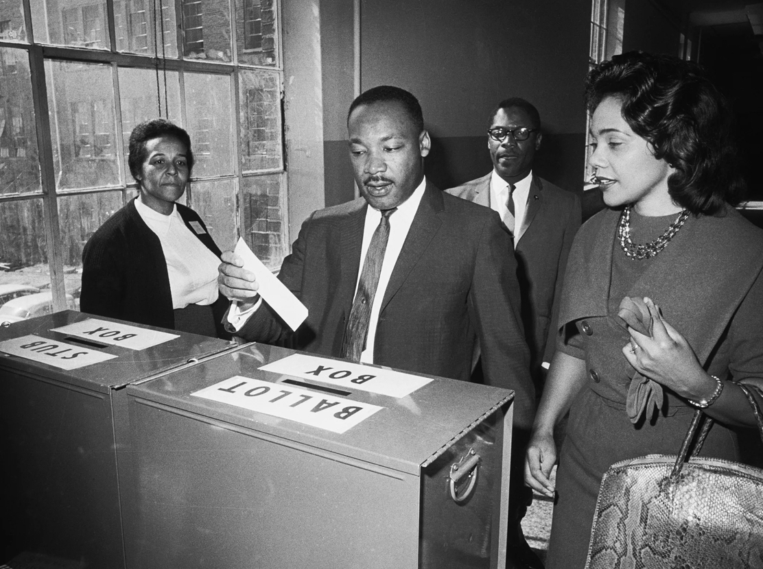 TheKingCenter's tweet image. “Voting is the foundation stone for political action,” Dr. King said. Let’s get out the vote today. #Vote #GeneralElectionDay #MLK #CorettaScottKing