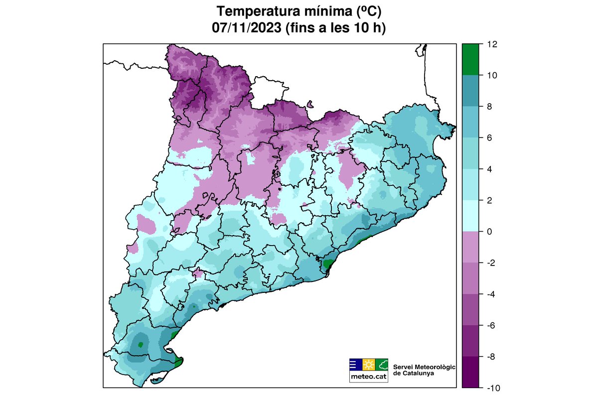 meteocat's tweet photo. Avui hi ha hagut la primera glaçada de la tardor en algunes fondalades de l'interior, com ara a la plana de Vic (-0,6 °C a Roda de Ter), el pla de Bages (-0,4 °C a Artés) o sectors de Ponent, sobretot de la vall del Segre (-1,9 °C a Oliola #laNoguera). https://t.co/0QuluQxs2P
