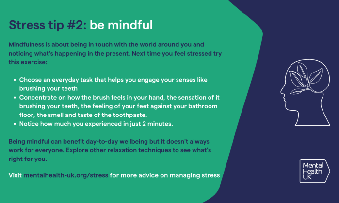 Stress can manifest itself physically and emotionally, and can affect our behaviour and thinking. 
Practising simple mindfulness techniques is one way to help you feel grounded and calm. 
#StressAwarenessWeek #Wellbeing