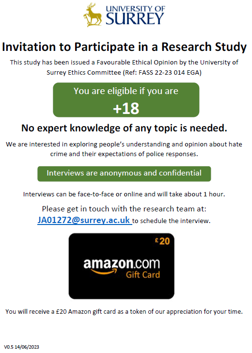 MoslemB1981's tweet photo. There are 20 slots available for research interviews, open to everyone above 18, each pays £20 Amazon Voucher for a 1-hour online interview. Please consider participating or help me with spreading the word. Contact me at JA01272@surrey.ac.uk.
#hatecrime #research #voucher https://t.co/VID0gnN13G