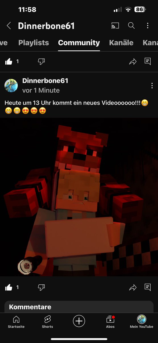 Dinnerbone61's tweet photo. Heute kommt neues Video On 

#Minecraft #youtube #Fnaf https://t.co/go2XU8P5L1