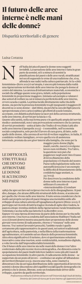 𝐄𝐪𝐮𝐢𝐭𝐚̀ 𝐞 𝐮𝐠𝐮𝐚𝐠𝐥𝐢𝐚𝐧𝐳𝐚 𝐩𝐞𝐫 𝐬𝐨𝐬𝐭𝐞𝐧𝐞𝐫𝐞 𝐢𝐥 𝐟𝐮𝐭𝐮𝐫𝐨 𝐝𝐞𝐥𝐥𝐞 #𝐚𝐫𝐞𝐞𝐢𝐧𝐭𝐞𝐫𝐧𝐞
Sulle disparità territoriali e di genere, puntualissima l’analisi di @corazza_luisa docente <a href="/Unimolise/">Unimol</a>, apparsa su <a href="/sole24ore/">IlSole24ORE</a>