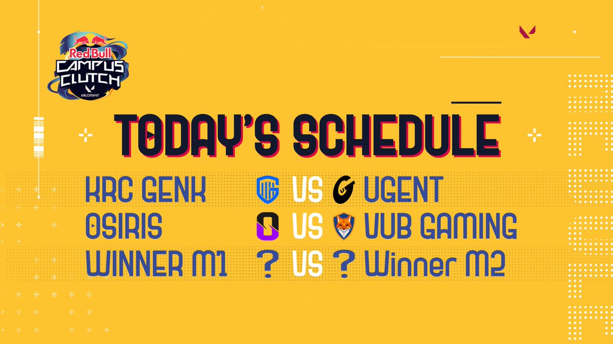 Red Bull Belgium (@redbullbe) on Twitter photo Ready people? ๐
<a href="/KRCGenkEsports/">KRC GENK Esports</a> vs <a href="/UGent_Esports/">UGent Esports</a>
<a href="/UCLLGaming/">Osiris</a> vs <a href="/VUBgaming/">VUB Gaming</a>
Who do you think will make it to the final? ๐ท Ready people? ๐
<a href="/KRCGenkEsports/">KRC GENK Esports</a> vs <a href="/UGent_Esports/">UGent Esports</a>
<a href="/UCLLGaming/">Osiris</a> vs <a href="/VUBgaming/">VUB Gaming</a>
Who do you think will make it to the final? ๐ท