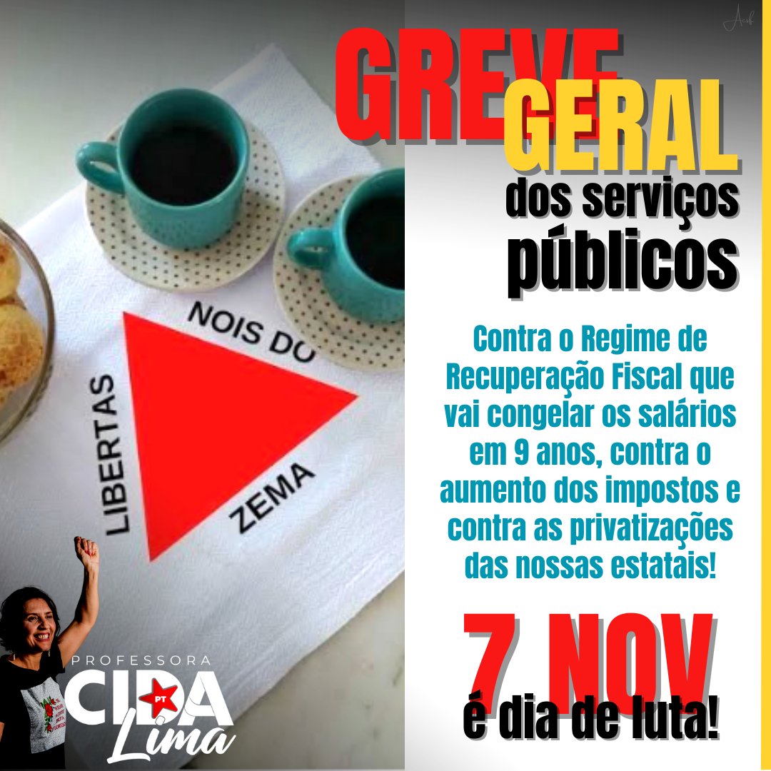 profecidalima's tweet photo. 🗣️ Hoje é dia de greve geral dos serviços públicos de Minas Gerais.
📣 Vamos às ruas contra o Plano de Recuperação Fiscal do governo Zema, contra o congelamento dos salários por 9 anos e o desvio de finalidade dos recursos da Educação.

#GreveGeral #RRFnão #MulherQueLutaEEduca https://t.co/Fz3GwYlJ5t