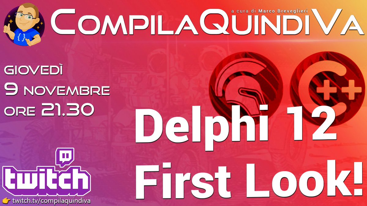 mbreveglieri's tweet image. La nuova versione 12 di RAD Studio (#Delphi e #CppBuilder) sta per essere rilasciata! 🤩🙌
Ci vediamo live su #Twitch giovedì 9 novembre alle 21.30 per (ri)vedere il webinar di presentazione e, se disponibile, installare e provare questa nuova release! 🚀 twitch.tv/compilaquindiva