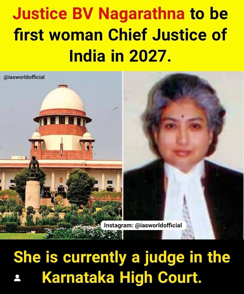 Roshika_2000's tweet photo. First woman Chief Justice of India in 2027

#Chiefjusticeofindia 
#FirstWomanCJI
#JusticeBVNagarathna https://t.co/lfnpyVZnVL