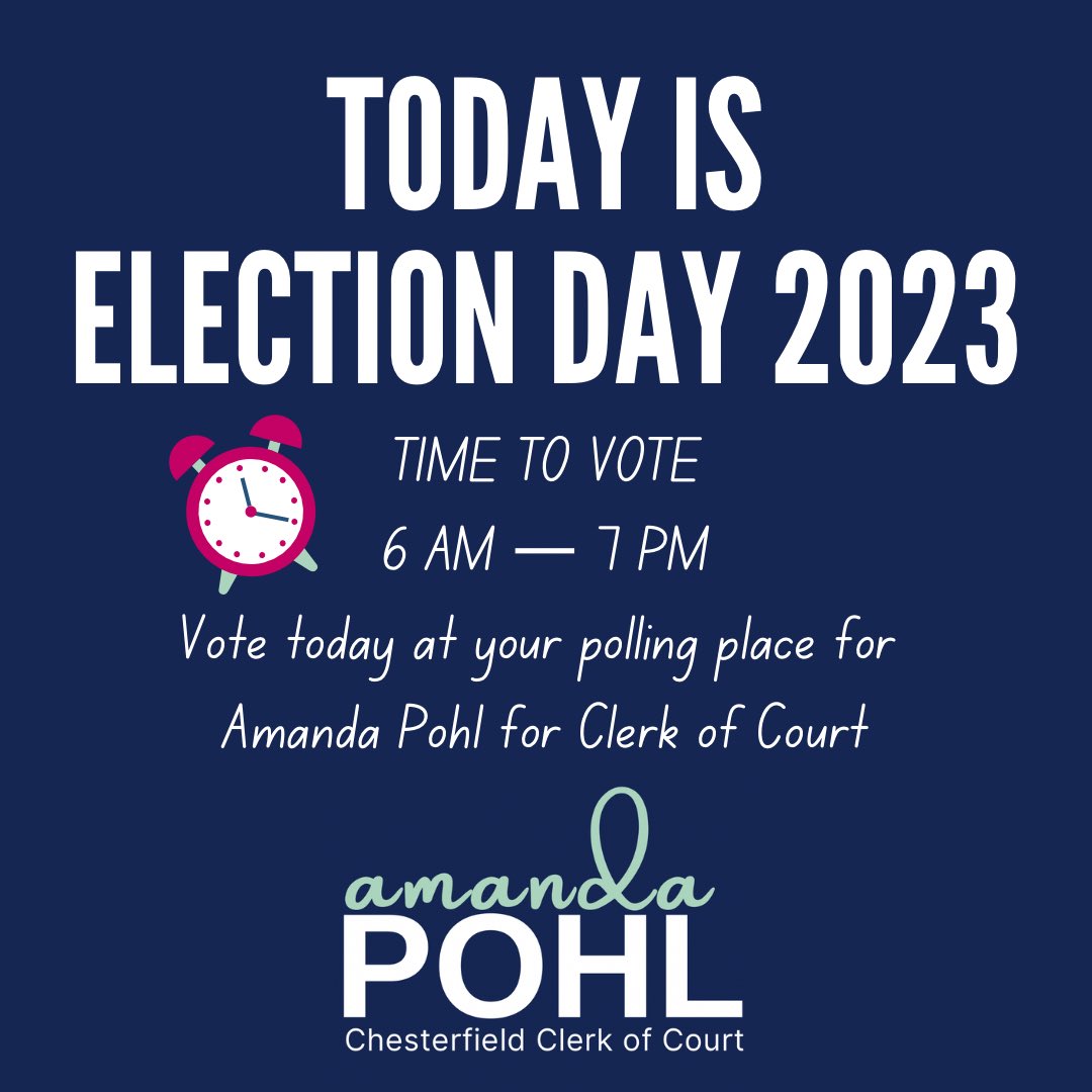 pohlforvirginia's tweet photo. Wake up, Virginia, it’s time to vote! Polls are open from 6am to 7pm today, November 7, 2023. Vote for Amanda Pohl for Clerk of Court at your usual polling place. Visit https://t.co/YxREMTMyIo to get all te info you need. See you at the polls! #TeamPohl #PohlatthePolls https://t.co/C002YURtjo