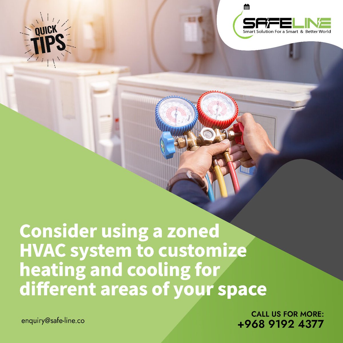 SafelineOman's tweet image. Transform your comfort zone with SAFELINE! 🌡️🏡 Consider using a zoned HVAC system to customize heating and cooling for different areas of your space. Stay in control, stay comfortable. 💨❄️ 

#SAFELINE #HVAC #HomeComfort #safelineoman #hvacsystem  #electricals #muscat #oman🇴🇲