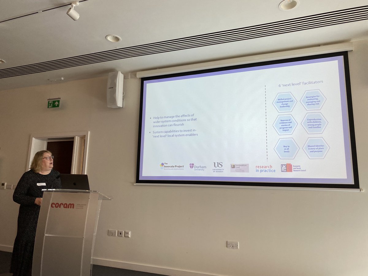 ⁦<a href="/julietemperley/">Julie Temperley</a>⁩ on the local facilitators of innovation in children social care  ⁦<a href="/Innovation_Unit/">Innovation_Unit</a>⁩ ⁦<a href="/InnovateProj/">TheInnovateProject</a>⁩ - banging the drum from coproduction with children young people and families