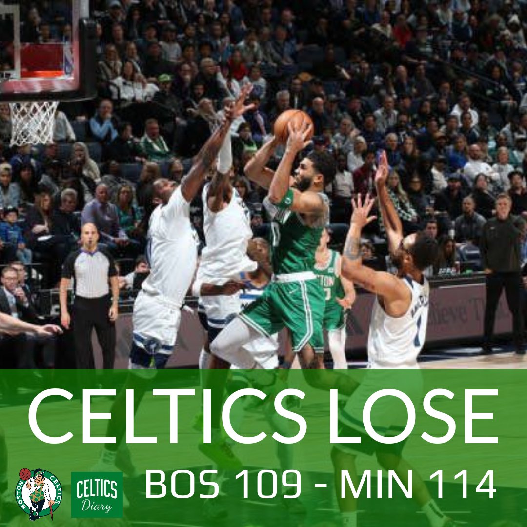 CelticsDiary's tweet photo. Celtics got their first lost of the season with 109-114 against the Wolves.

Jayso Tatum scored 32pts with 5rebs, 2ast and 5stl. Jaylen Brown with 26pts and Kristaps Porzingis added 20pts. Jrue Holiday finished with 12pts, 11rebs and 6ast. ☘️ https://t.co/7bADuXadeY