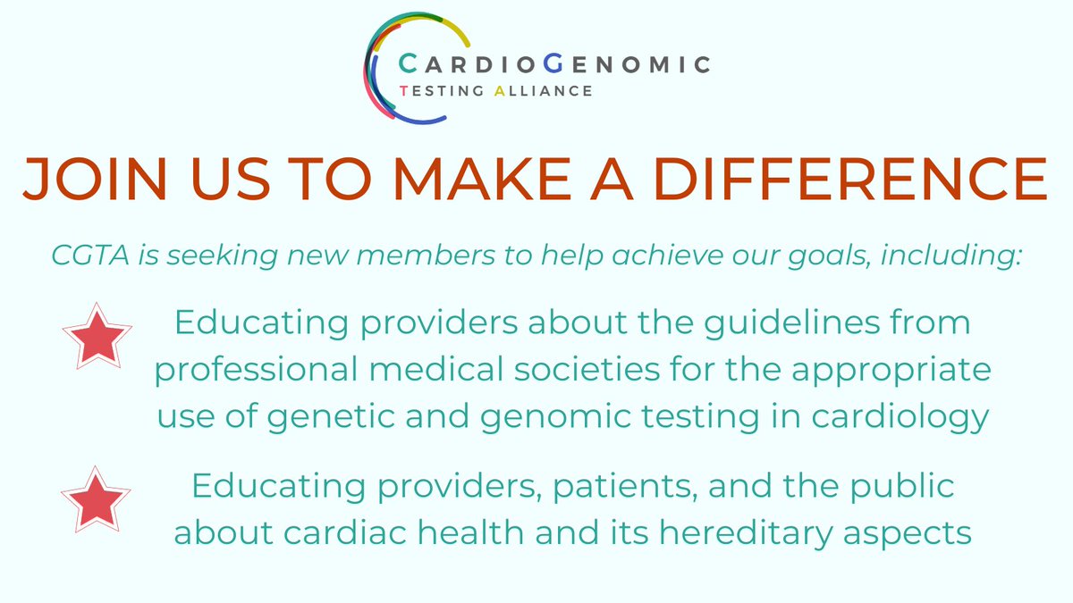 CardioGenomicTA's tweet photo. Education is a massive part of our mission. The value of genetic and genomic testing in cardiology is becoming more clear all the time. We're working to spread awareness among providers, patients, and the public.

Learn more and join us:

https://t.co/1FlwQHTE3F https://t.co/Enpsx9vOFb