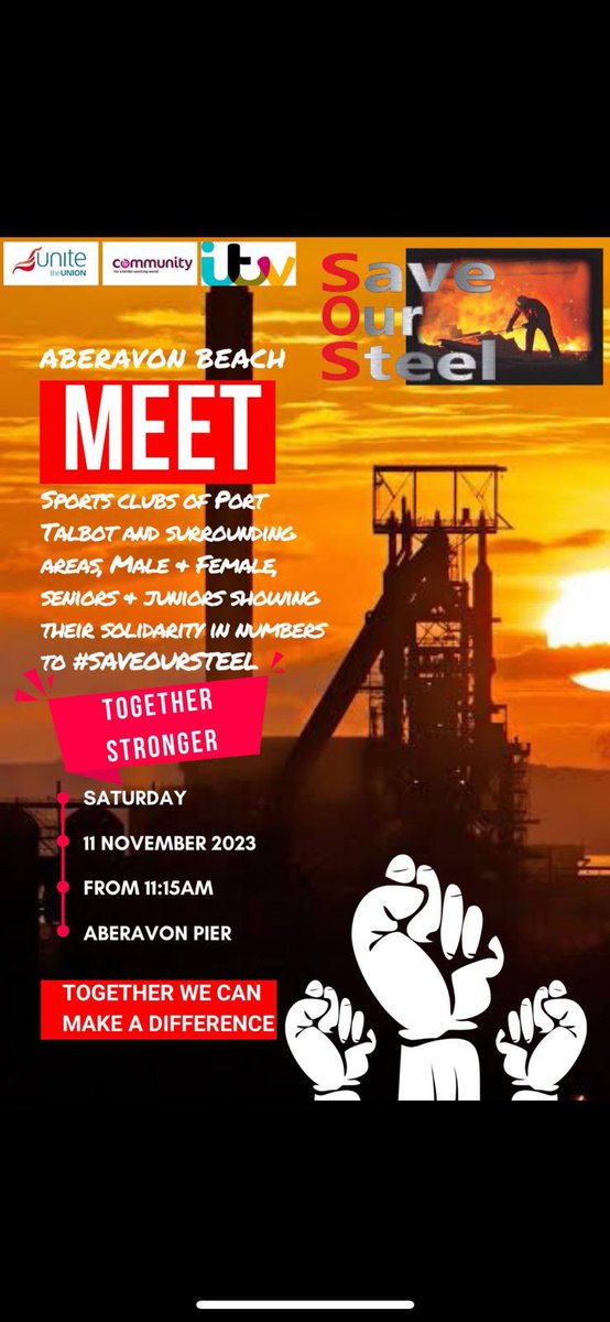 Goytre United FC are supporting #SAVEOURSTEEL 🔵⚪️🔴

This Saturday, there is a set time to meet down Aberavon Pier to show solidarity to #SAVEOURSTEEL