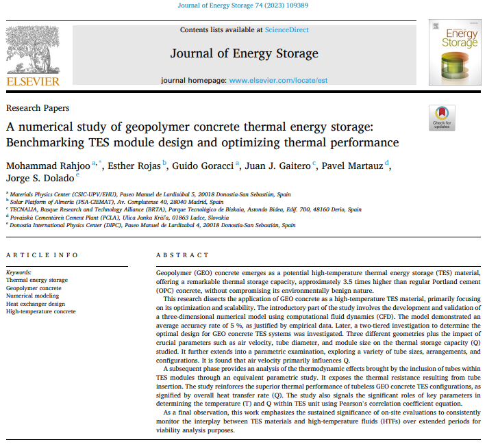 C2M_group's tweet photo. In a collaborative effort involving researchers from @CFMdonostia, @DIPCehu, @tecnalia, and @psaciemat, a study published in the Journal of Energy Storage (@ElsevierEnergy) shows potential of geopolymer (GEO) concrete as a high-temperature thermal energy storage (TES) material. https://t.co/NdVsHn2aRd