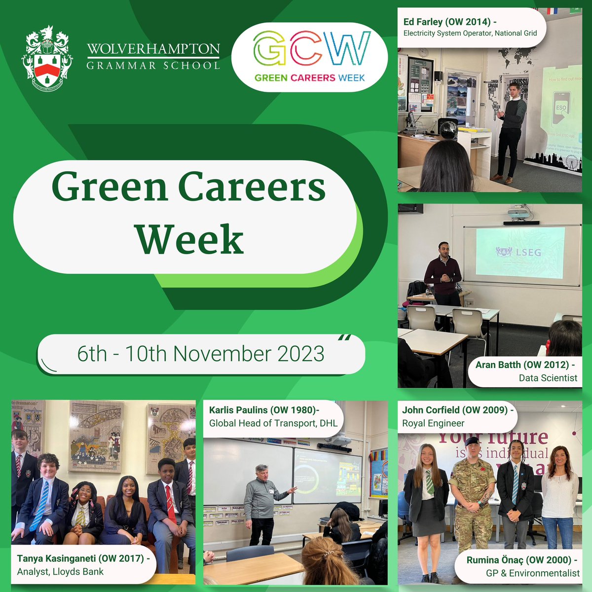 This #GreenCareersWeek we are celebrating our OWs who are currently working in Green roles. 👏

Over the past year, a number of OWs have visited WGS to speak to our students about the industry, to help raise awareness of the Green sector. 🗣️

#WeAreWGS #WeAreOWs #WGSCareers