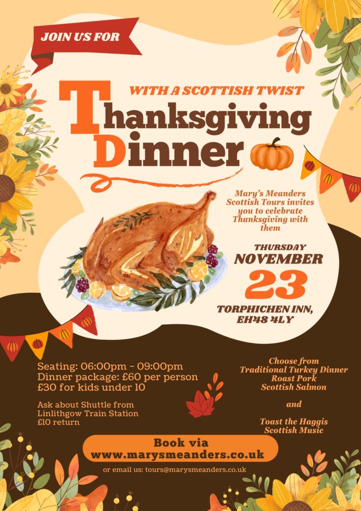 Join @MarysMeanders Scottish Tours at a traditional village Inn where we will celebrate Thanksgiving, but with a Scottish flavour! whatsoninedinburgh.co.uk/event/128602-t…