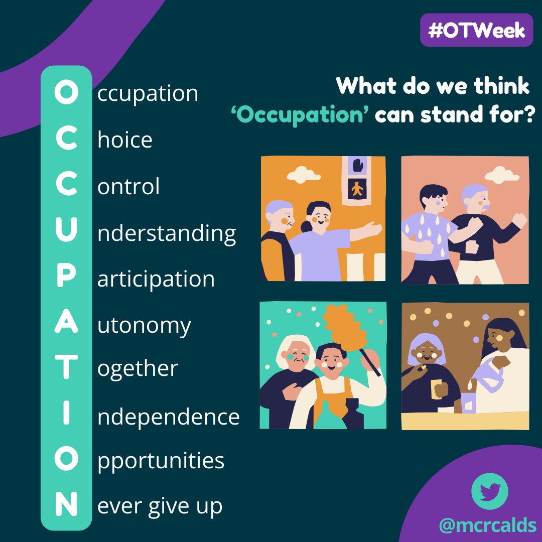 mcrlco's tweet photo. Occupations give our lives purpose and structure. They help shape us, connect us with others and create our sense of belonging. Through occupation, we enhance our health and quality of life. 

🗣️ Start a conversation with us… What occupation could you not live without? #OTWeek https://t.co/5yb7zdeRR1