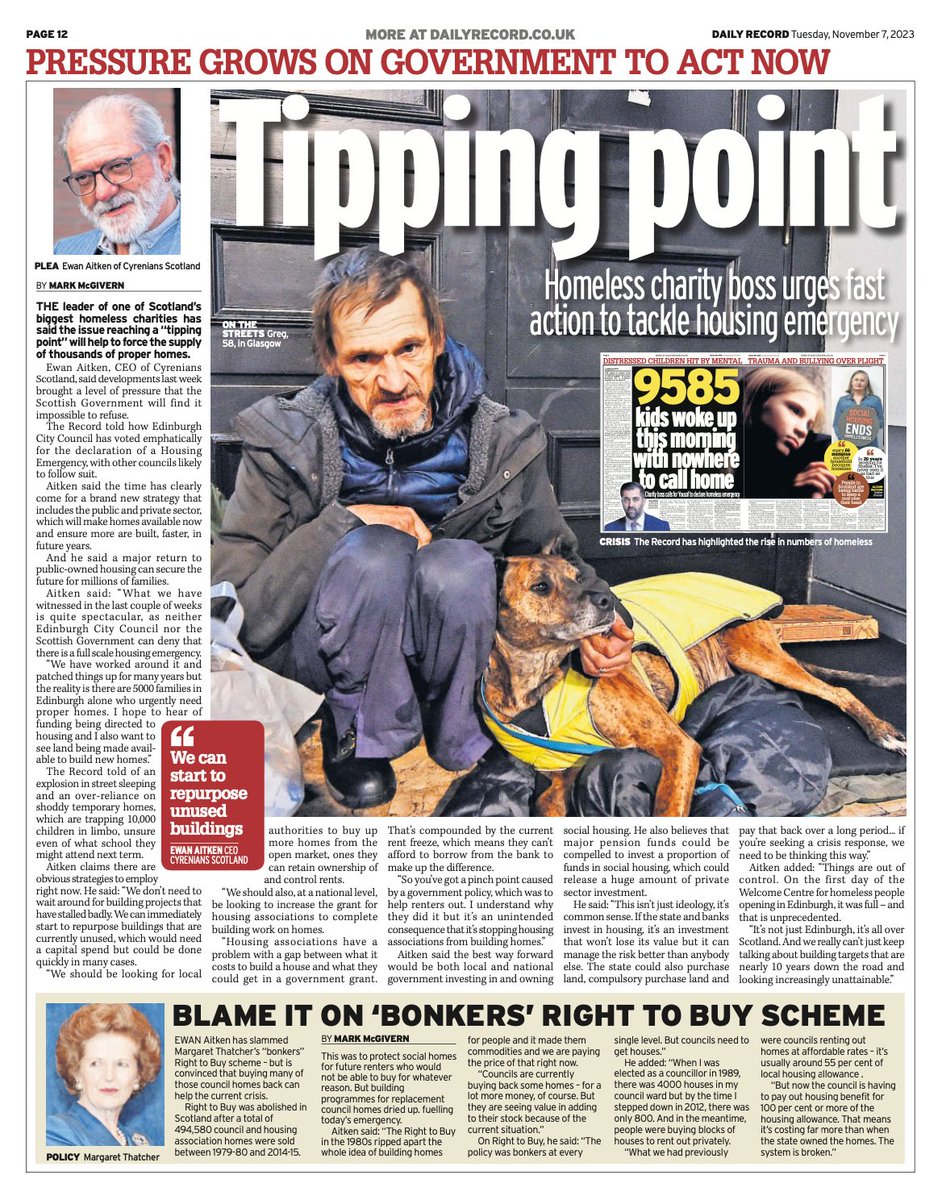 In today's Daily Record our CEO @EwanAitken says the declaration of Edinburgh's Housing Emergency marks the 'tipping point' that will help force the supply of more social housing. @Daily_Record #HousingCrisis #HousingSoS @shelterscotland