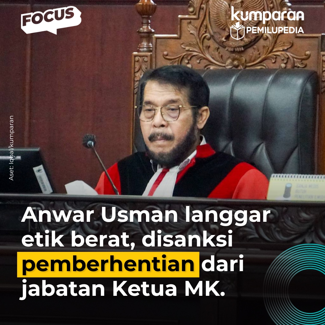 MKMK memutuskan Anwar Usman telah melakukan pelanggaran etik berat terkait putusan MK soal batas minimum usia capres-cawapres, Senin (7/11). Anwar pun dikenakan sanksi diberhentikan dari jabatannya sebagai Ketua MK. #pemilupedia #focus #putusanmkmk #news #oneliner