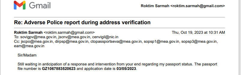roktimsarmah's tweet photo. @DrSJaishankar @narendramodi @MEAIndia @rpoghaziabad @CPVIndia @passportsevamea 
Sharing the snapshts of my struggle to gt passport 4m last 6 mts.Either reject the file and declare me a fugitive as I stay in a rented apartment or let me knw wt else  cn cn b done get the passport. https://t.co/87iSSPRvJD
