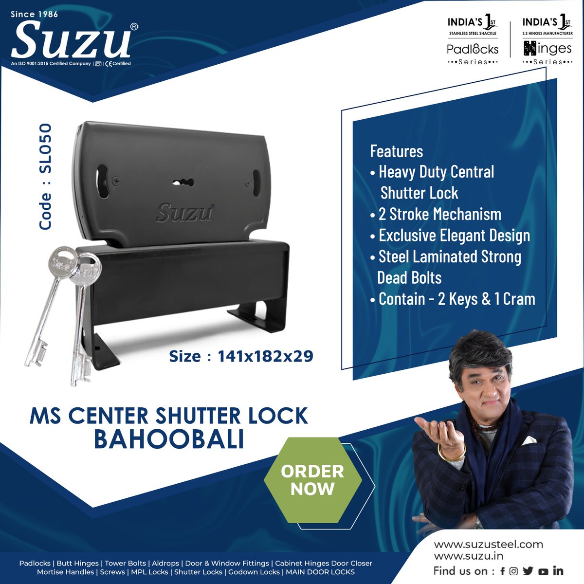 suzuindia's tweet image. #SuzusteelIndia
Introduces  MS CENTER SHUTTER LOCK &quot;BAHOOBALI&quot;
#godownlock #shutterlock #security #godown #shops #doors #affordabelhousing #architect
#builders #project #housing #hardwarestore
#bulkbuyers *For more info or order visit
suzusteel.com/or contact : 7082947132