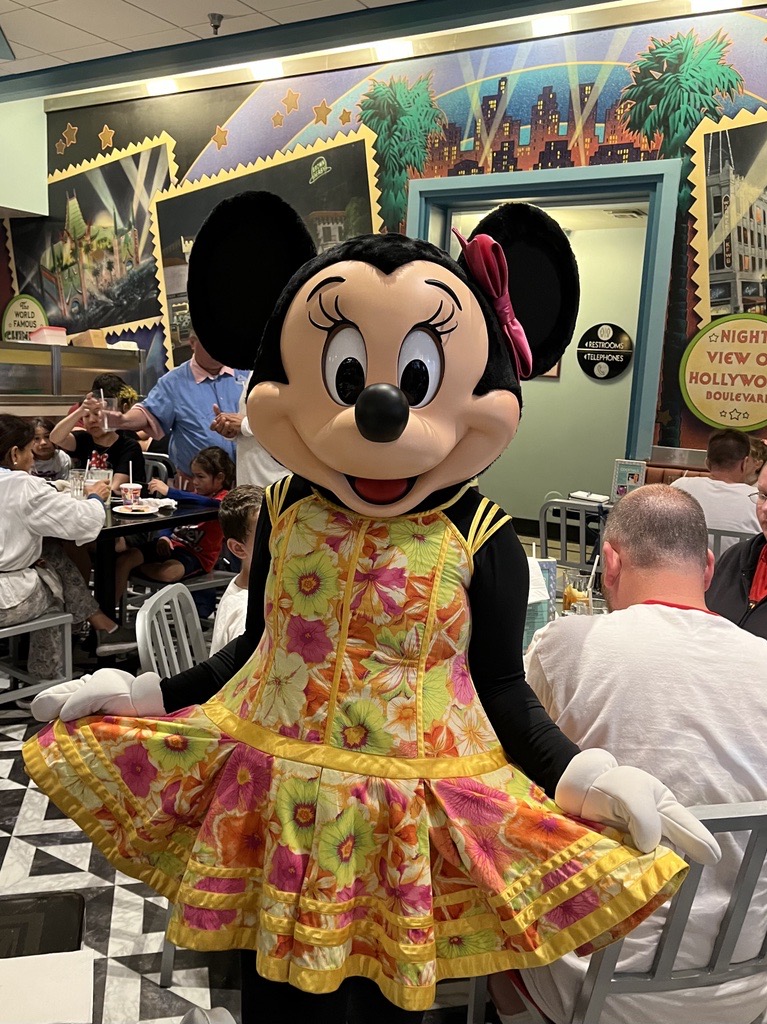 mickeynet041's tweet photo. ハリウッドスタジオにあるキャラクターたちに会えるレストラン『ハリウッド＆バイン』。ランチとディナー帯は『ミニーのシーズナルダイニング』でシーズンごとに変わる衣装がかわいい♡6月に行ったときは夏の装いでした。サインの入ったポストカードももらえました‼#MNWDW https://t.co/Hf3seQ3fqR